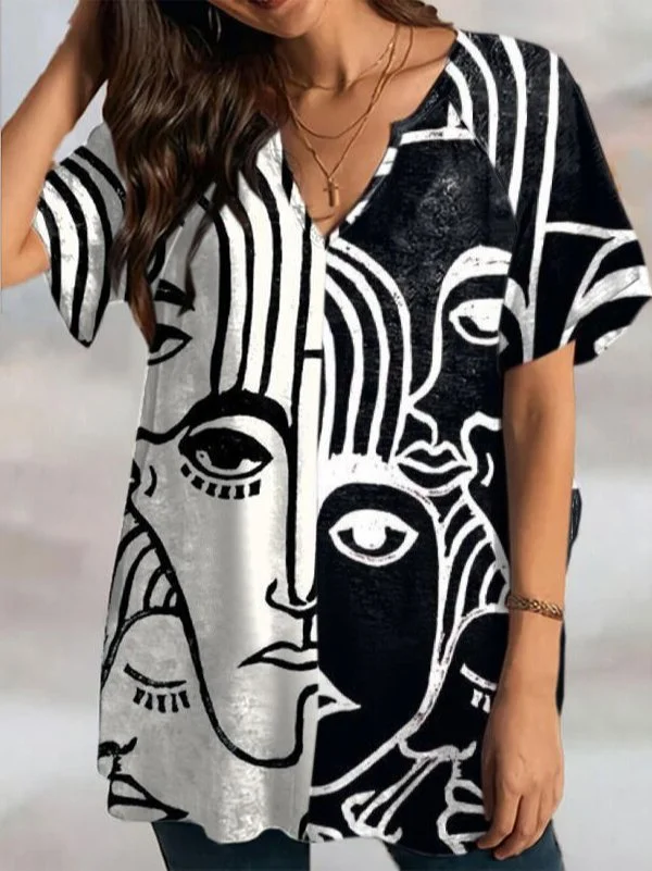 Abstract Short Sleeve Casual T-Shirt