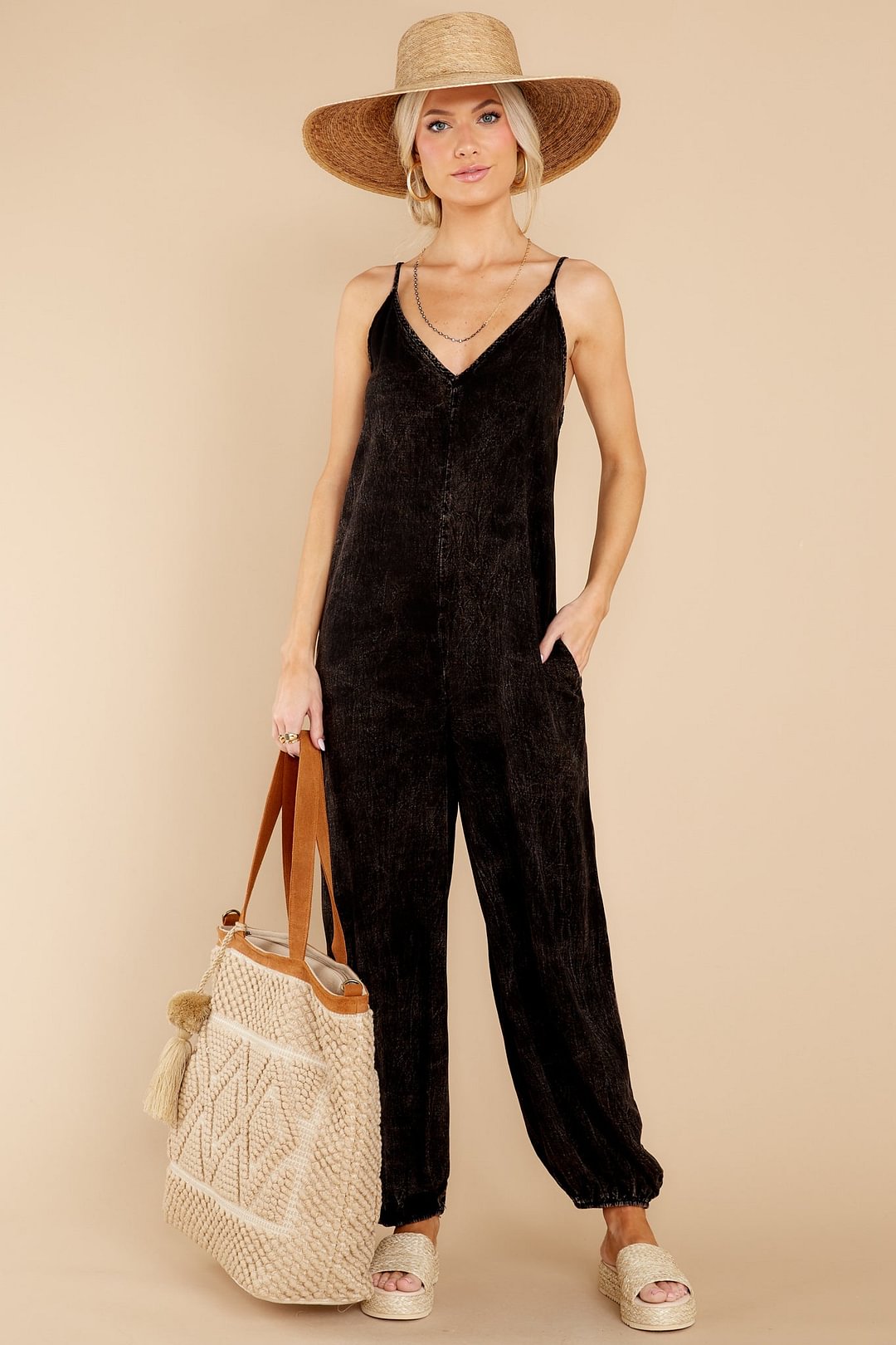 Take It To Go Washed Black Jumpsuit
