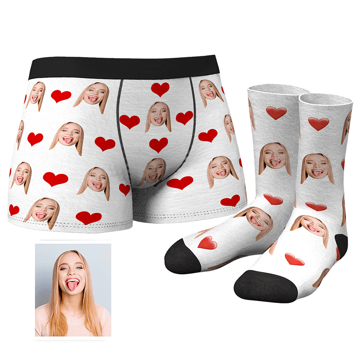 Custom Heart Boxer Shorts And Socks Set