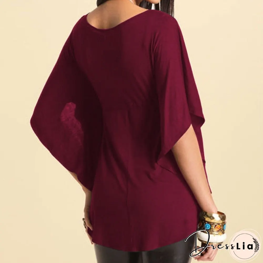 Plus Size Sexy Femmes V Neck Summer vrac Blouse manches Batwing Shirt Tops Casual