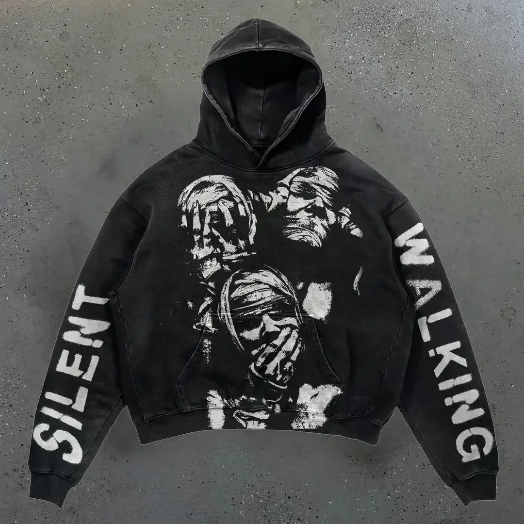Aonga Harajuku Military style print Hoodie Oversized Goth Streetwear Tops Grunge Hoodies Women Couples Sweatshirt Gothic Y2k Clothes aonga