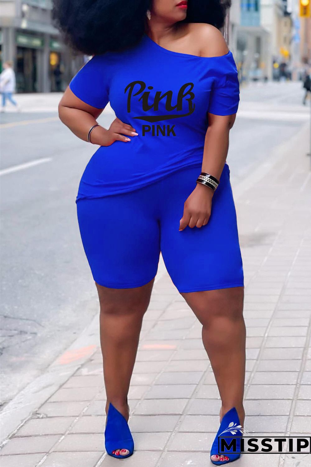 Grey Fashion Casual Letter Print Basic O Neck Plus Size Two Pieces