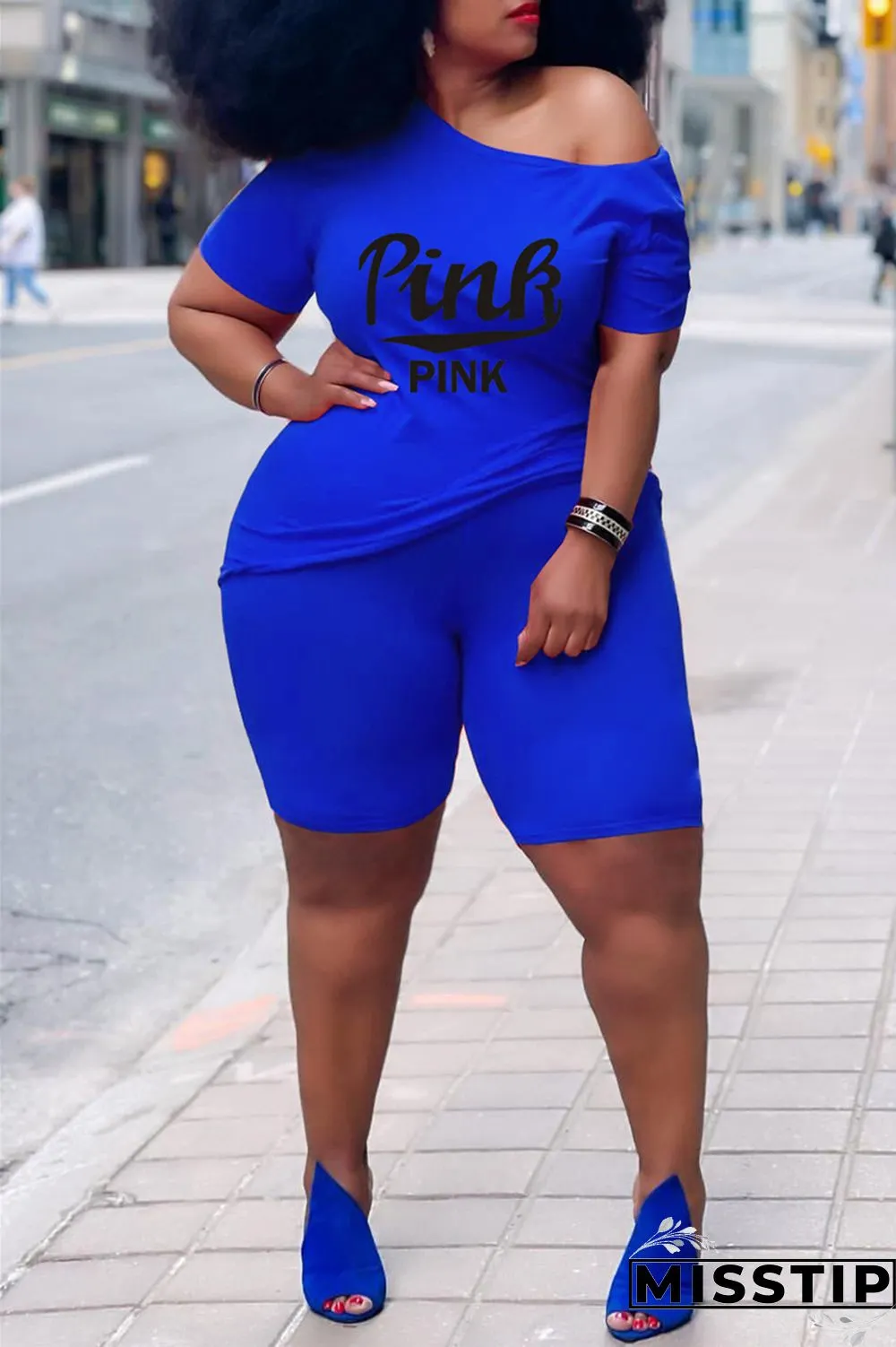 Grey Fashion Casual Letter Print Basic O Neck Plus Size Two Pieces