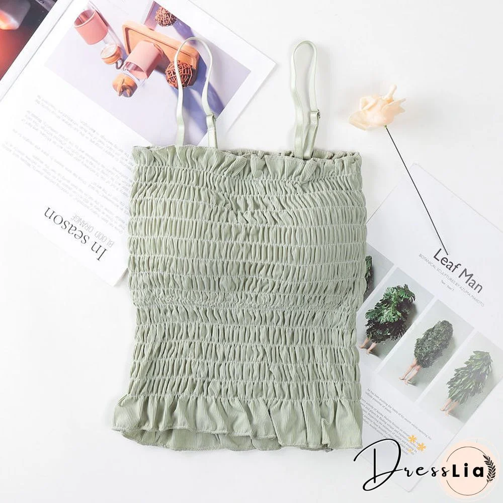 Camisole Women All Match Ruffles Female Summer Candy Color Ulzzang Sweet Preppy Style New Hot Sale Basic Mujer De Moda Soft Chic