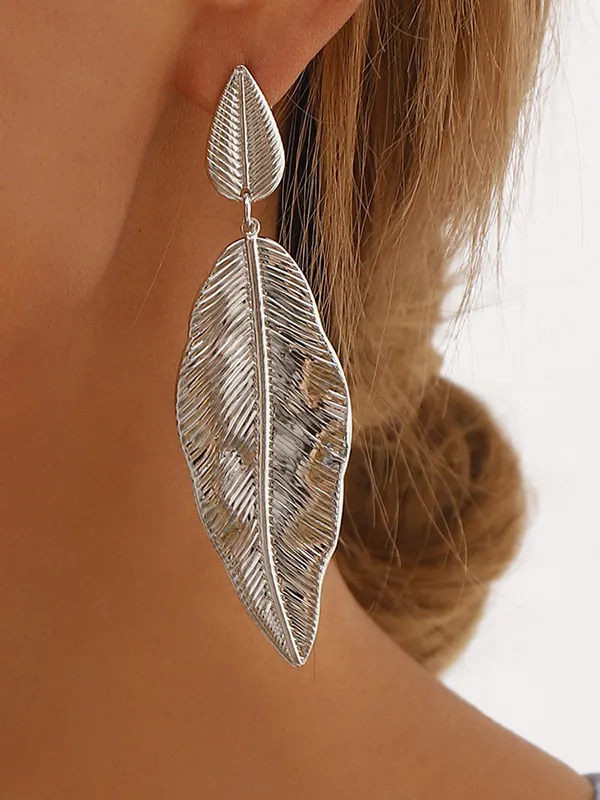 Leaves Shape Drop Earrings SILVER-One_size
