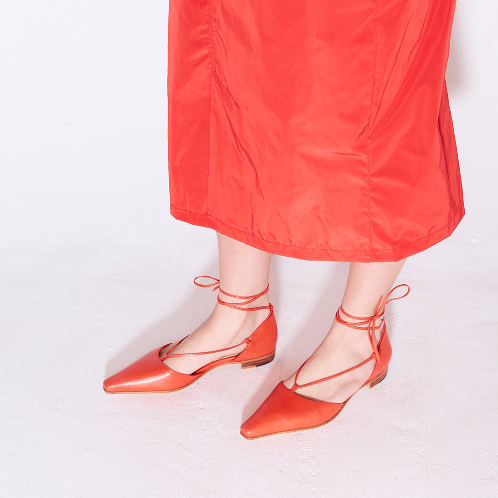 Orange Closed Toe Chunky Heel Lace Up Pumps Nicepairs