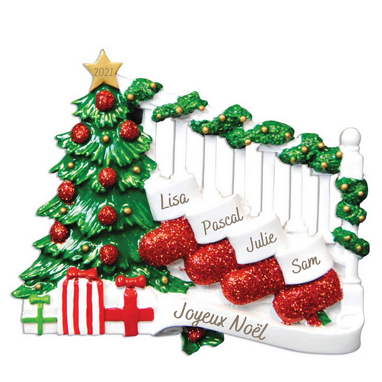 Ornements de Noël chaussette de Noël en bois 4 Prénoms Personnalisés avec texte Jessemade FR