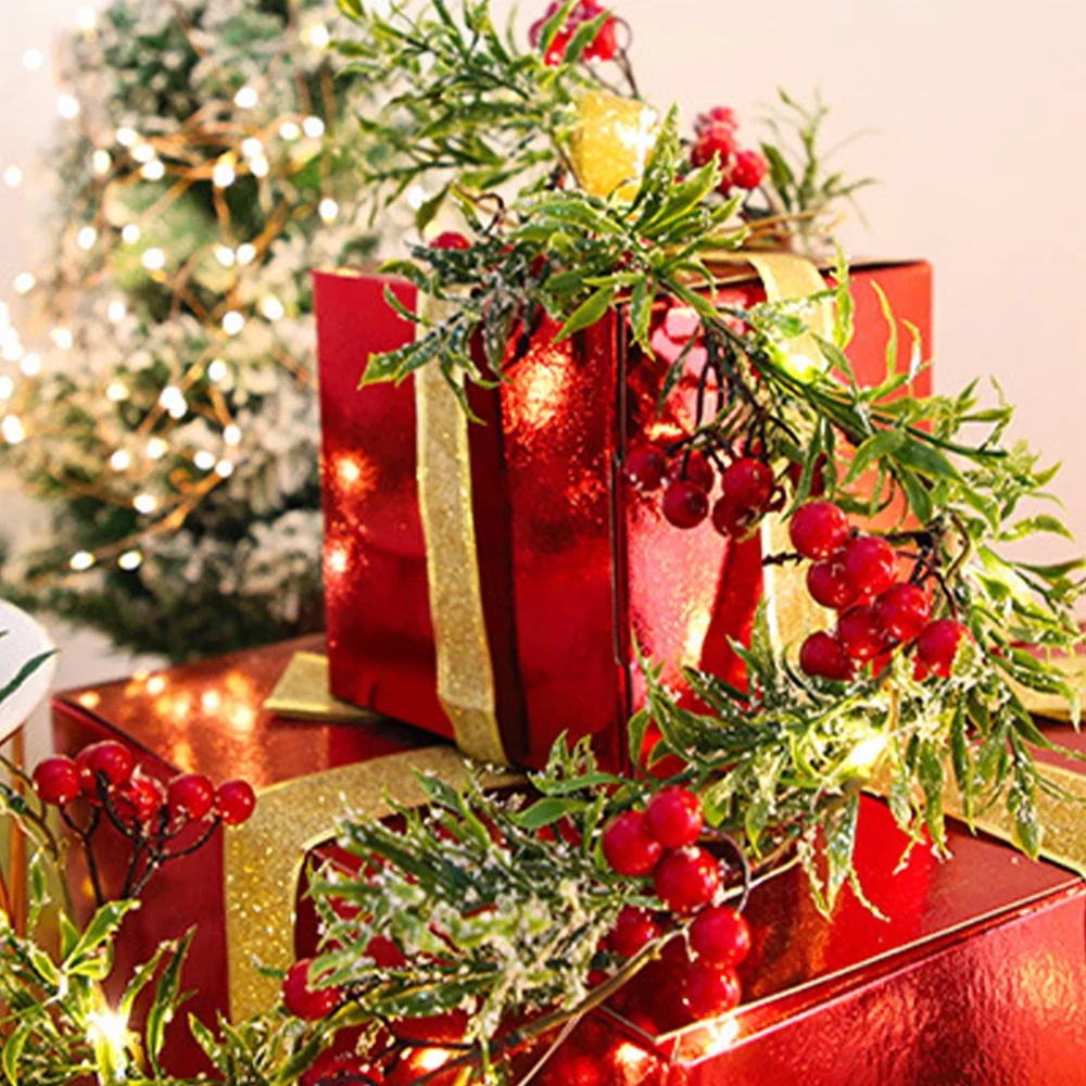 New led Christmas red fruit string lights pine needles decoration decorative festive lights