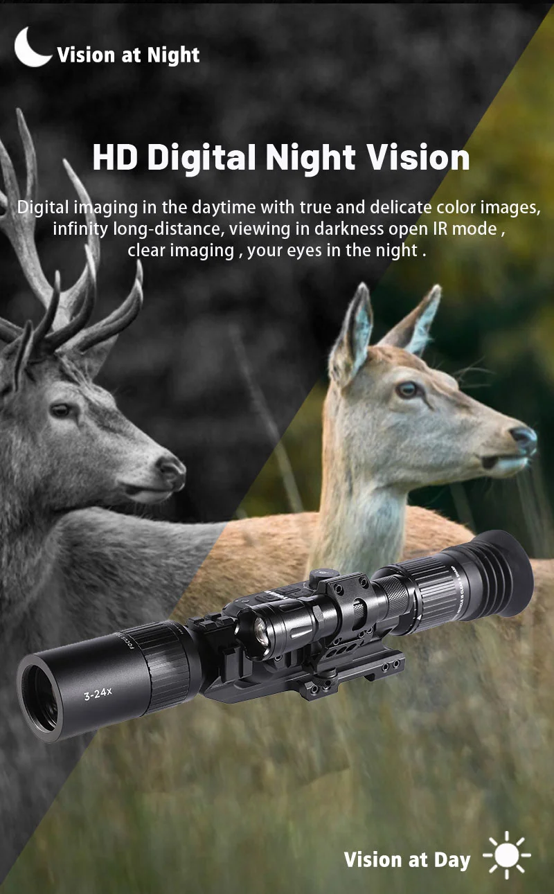 4K Digital Night Vision Scope HD Sony Sensor 4 Cores 3-24X Tactical Sight Hunting Smart Night Vision Weapon Riflescope