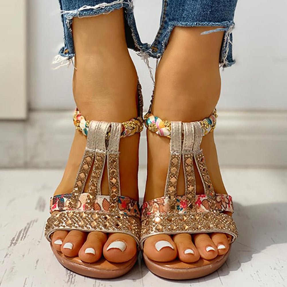 2020 New Wholesale Gladiator Wedge Heels Elastic Band Crystals Summer Women Shoes Woman Sandals Leisure Beach Sandals
