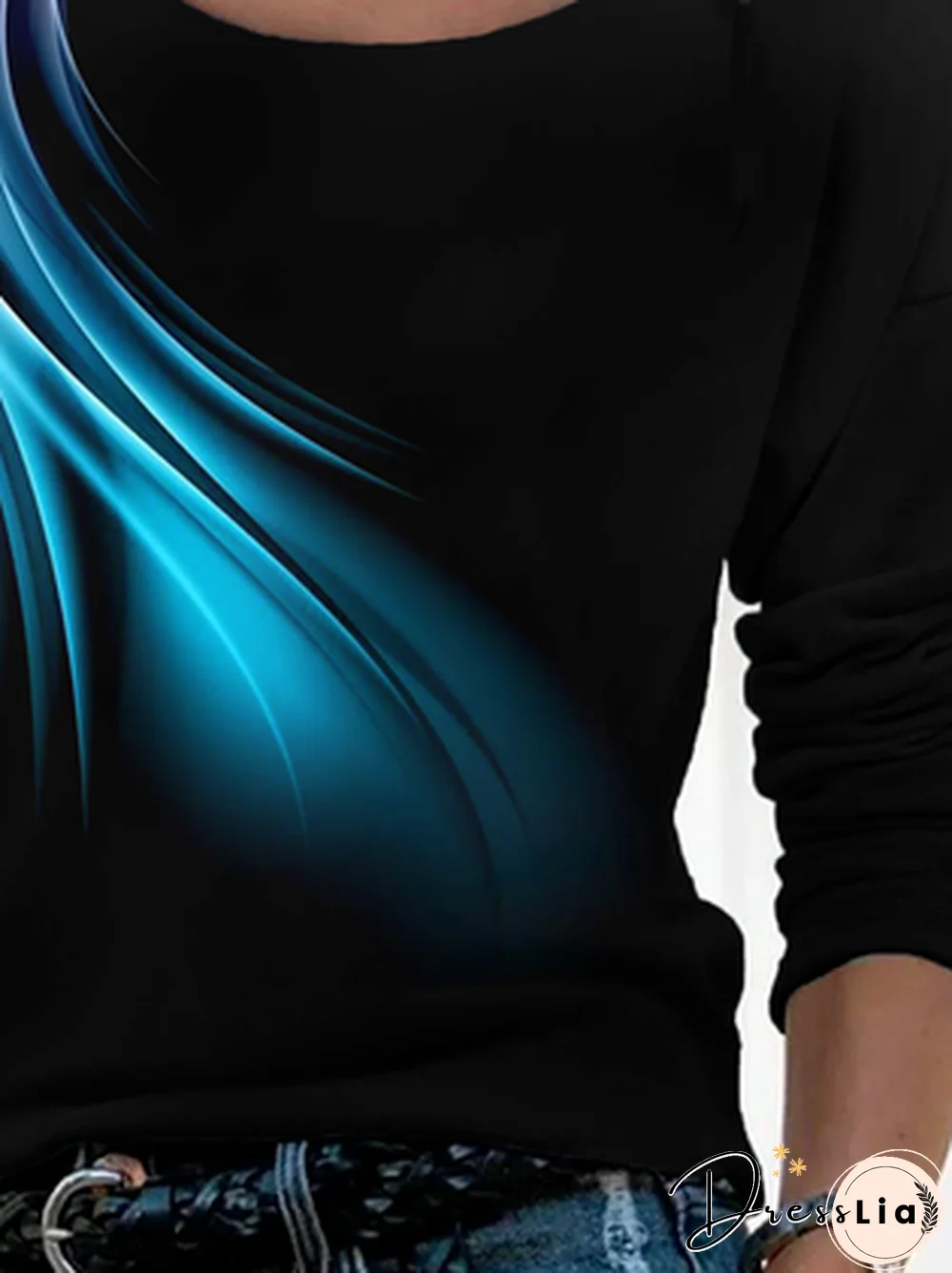 Casual Abstract Autumn Daily Loose Jersey Regular Regular Regular Size T-shirt for Women