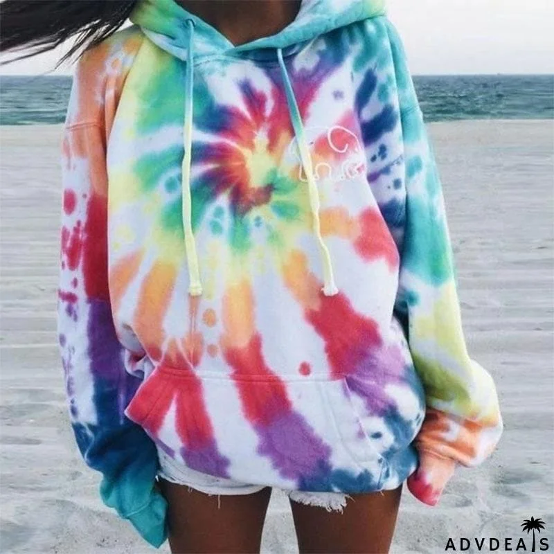 Hooded Collar Tie-dye Multicolor Hoodie