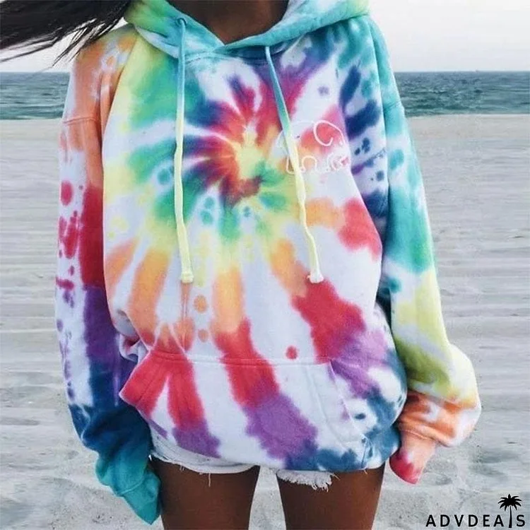 Hooded Collar Tie-dye Multicolor Hoodie