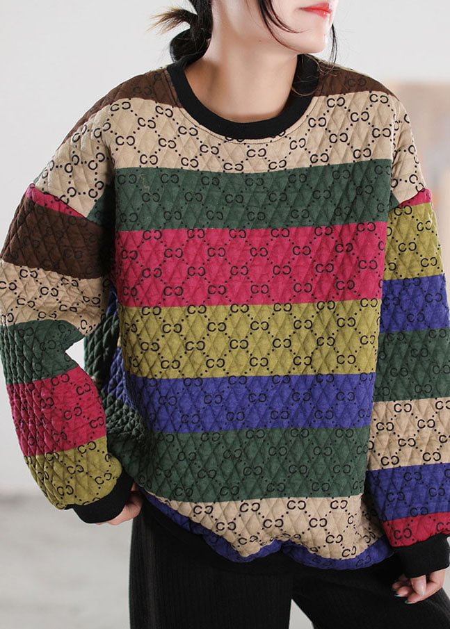 Organic Color block O-Neck Print Pullover Sweatshirt Winter CK2803- Fabulory