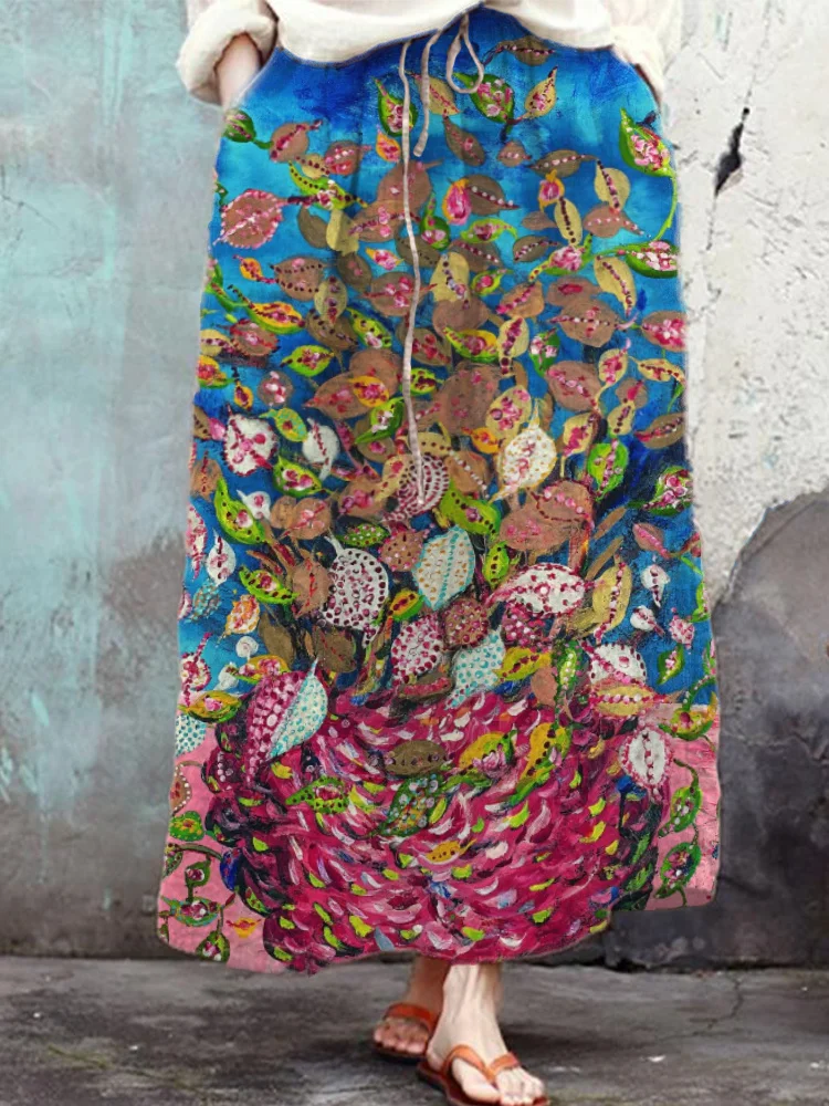 Women's Loose Oil Painting Print Retro Skirt