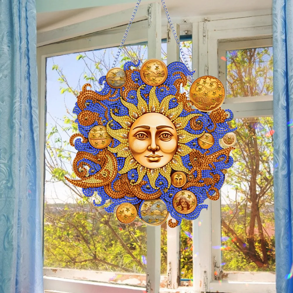 DIY Sun Moon Acrylic Single Side Special Shaped Diamond Painting Hanging Ornament