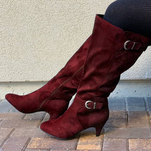 Women's Adjustable Wide Calf Kitten Heel Knee High Boots - vzzhome