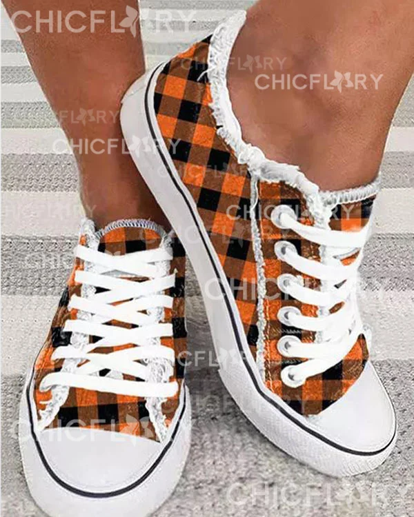 Plaid Slip On Flat Canvas Sneakers