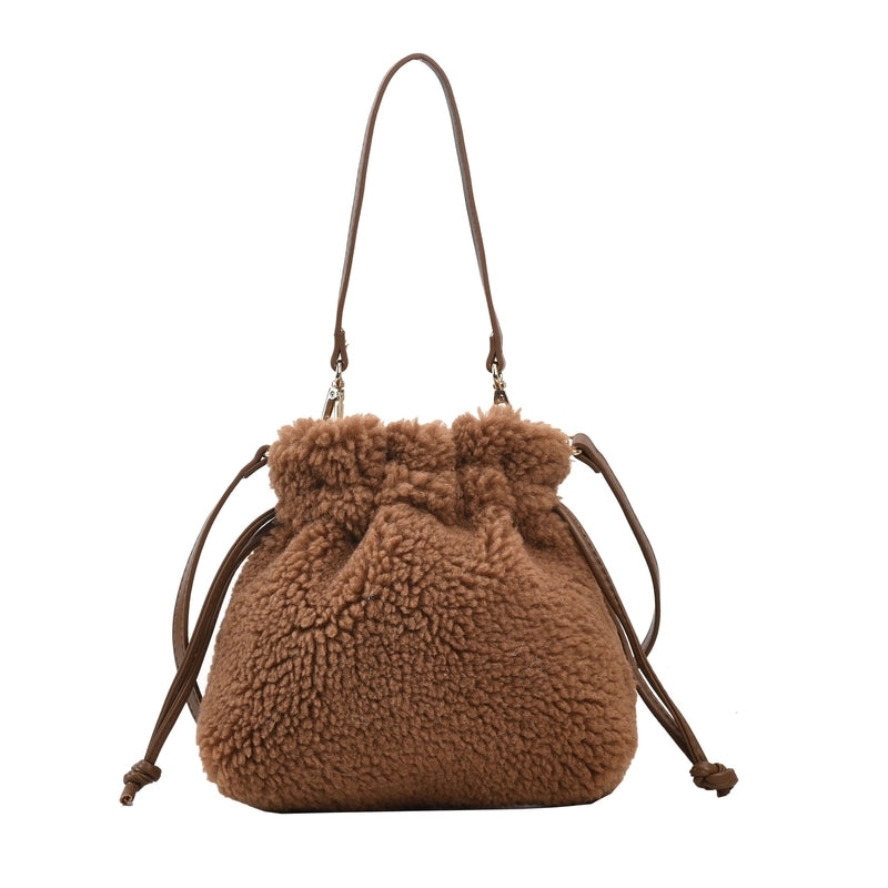 Autumn And Winter New Particle Lamb Fur Bag Women’s Portable Coin Purse Crossbody Drawstring Lucky Bag Plush Bag