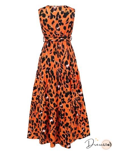 Tied Printed Surplice Tiered Tank Dress