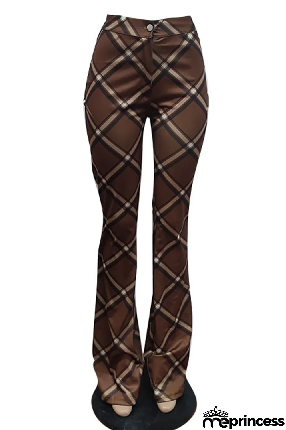 Yellow Casual Plaid Print Patchwork Straight High Waist Straight Full Print Bottoms