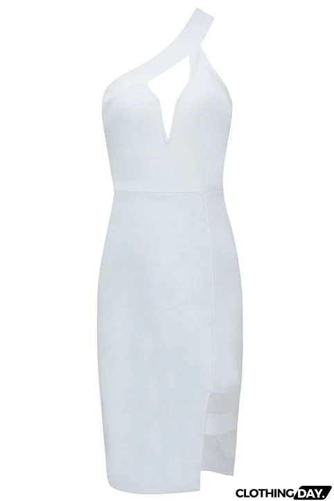 White One Shoulder Cut Out Cocktail Dress