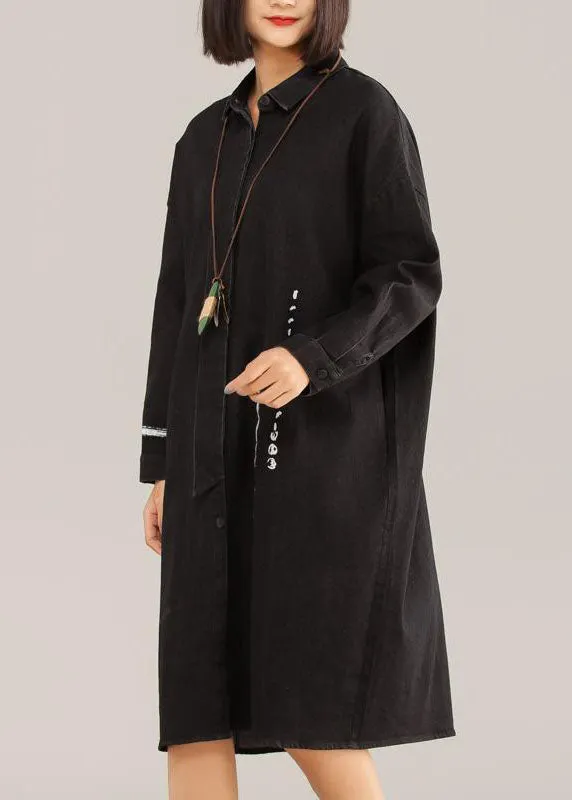 Classy Cotton quilting clothes Vintage Black Casual Cotton Graffiti Arrow Loose Dress