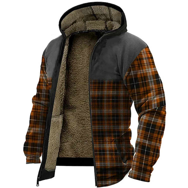 Men's Outdoor Thickened Zip Print Hooded Jacket