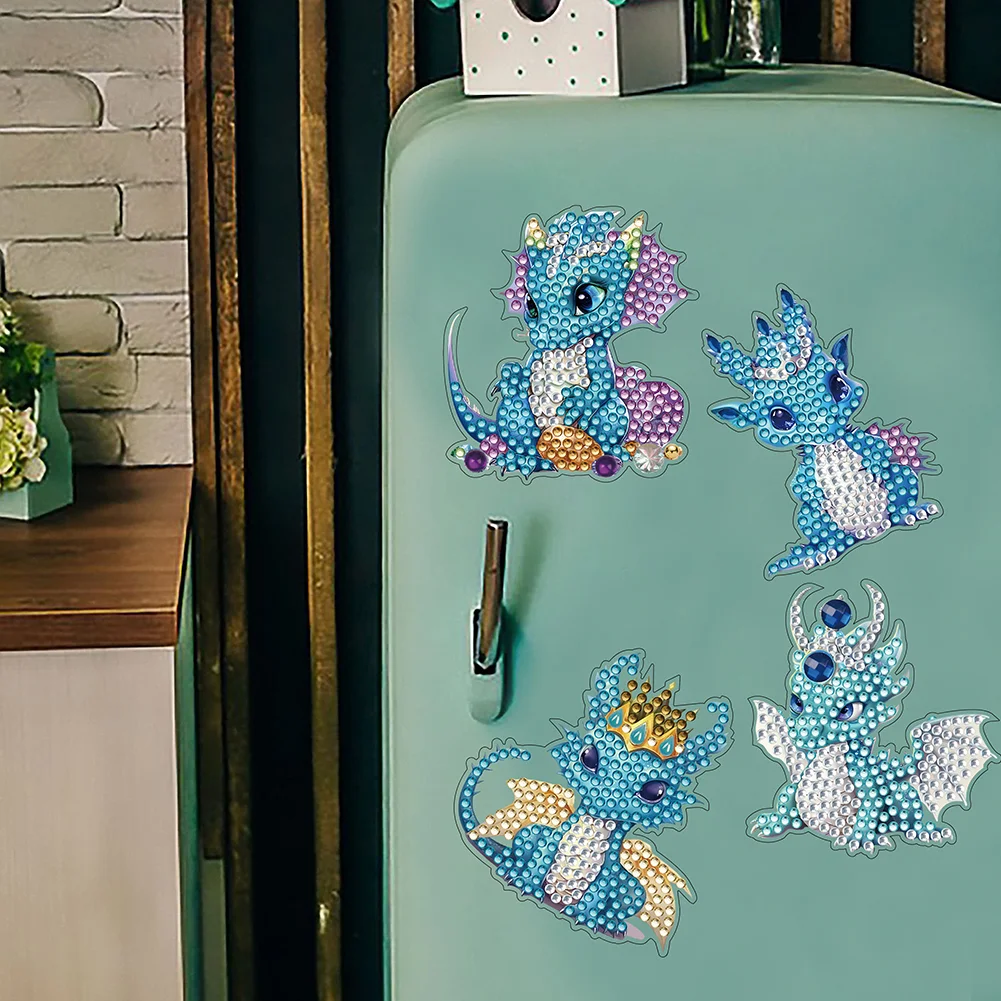 6pcs DIY Blue Pterosaur Diamond Painting Magnets Refrigerator for Adult Kid Beginners
