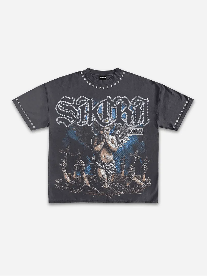 Sopula Sacra Retro Angel Graphic Cotton T-shirt - Sopula