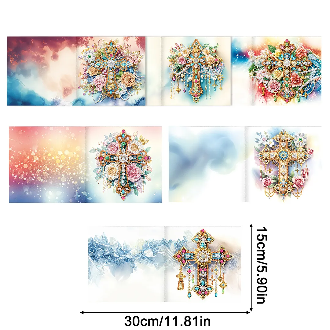 6pcs Cross DIY Diamond Painting Greeting Card Kits with Envelopes Diamond Art Greeting Cards Diamond Art Cards Kits for Adults DIY Crafts Family Friend Gifts