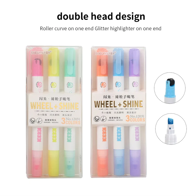 Glitter Pen With Cute Character Head | 12 Pcs Set | Assorted Character Head  & Colors | Blister Box Packing