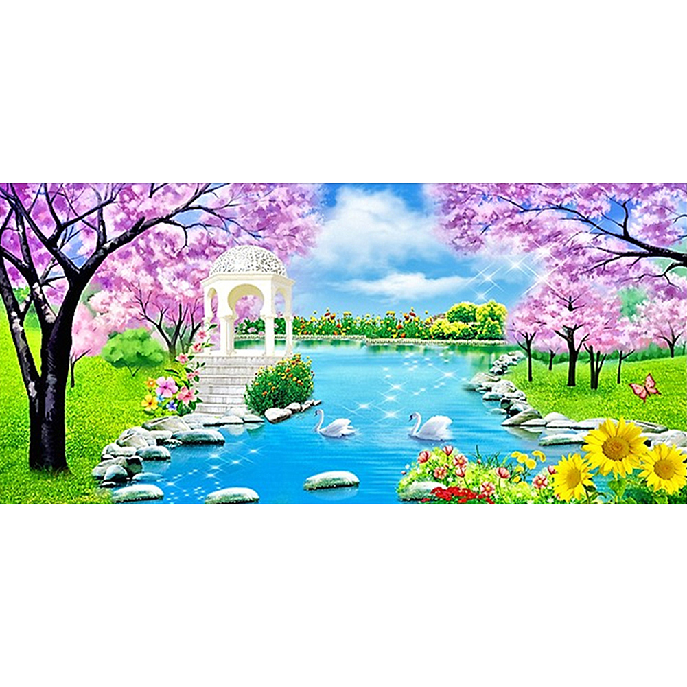 

100*50CM - Round Drill Diamond Painting - Swan Lake, 501 Original