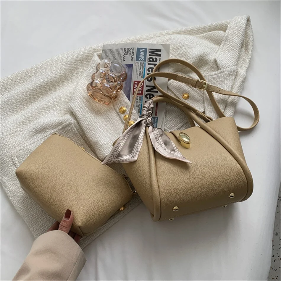 Pongl Set Purses and Handbags Luxury Designer Brand Soft Leather Women's Totes Bag Elegant Ribbons Female Shoulder Crossbody Bag New