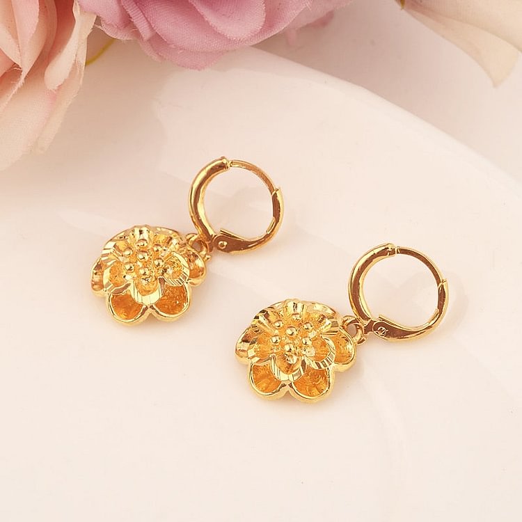 24k gold flower drop earring  Middle Eastern Jewelry Mom girl  Gifts