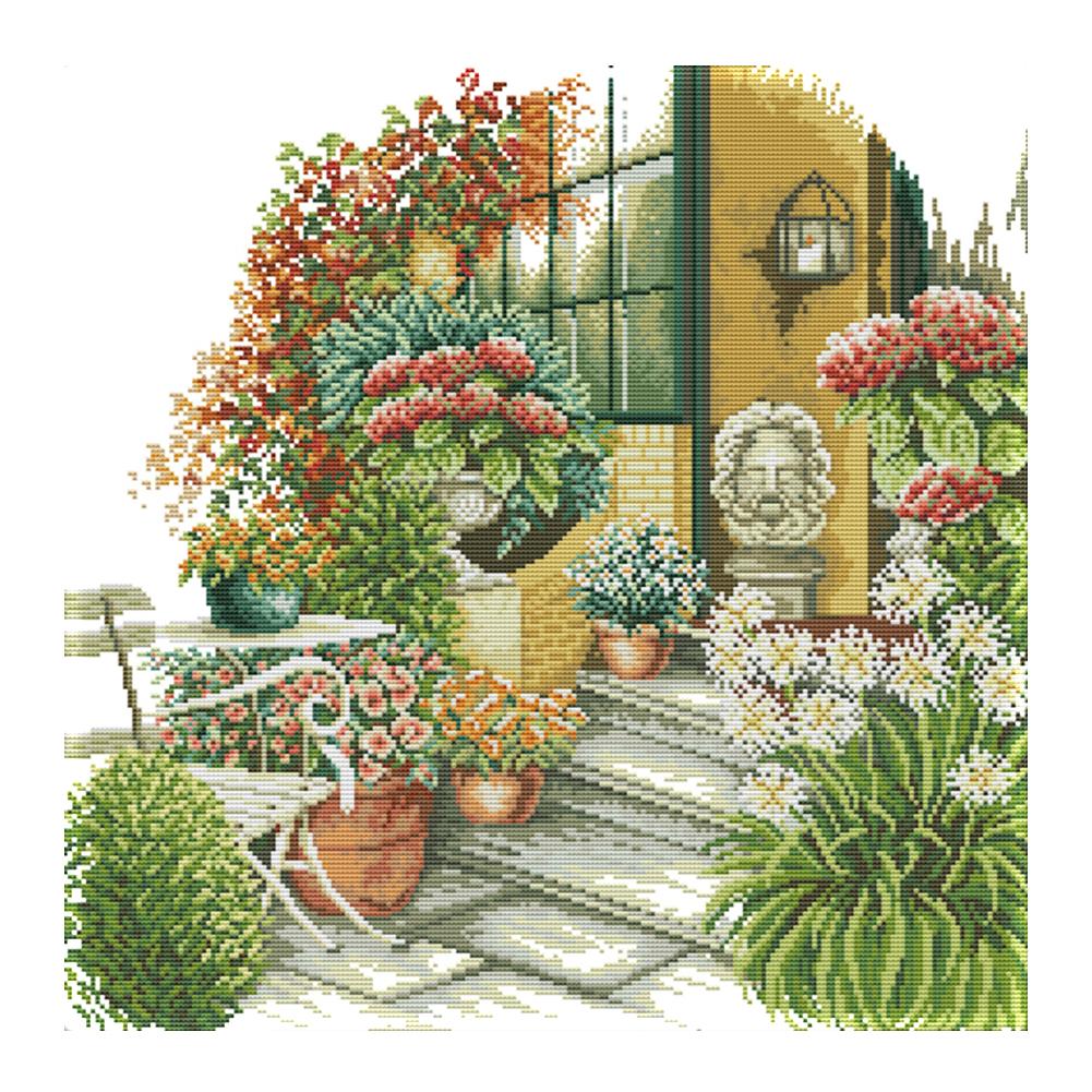 

Leisurely Courtyard - 14CT Stamped Cross Stitch - 46*46cm, 501 Original