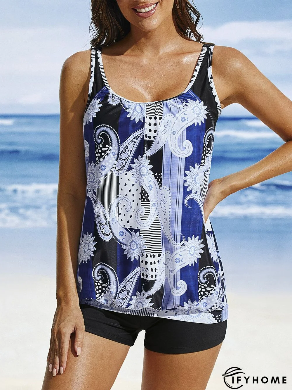 Vacation Ethnic Printing Scoop Neck Tankinis Two-Piece Set | IFYHOME