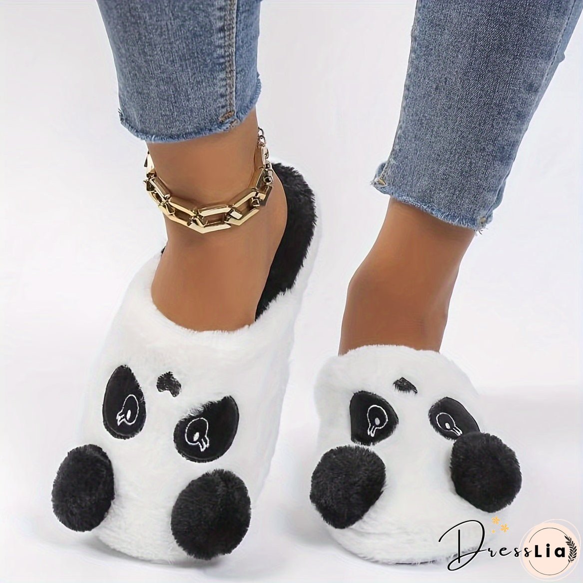 Cute Cartoon Panda Fluffy Home Slippers, Soft Sole Closed Toe Plush Lined Shoes, Non-slip Bedroom Mute Slippers, Winter & Autumn