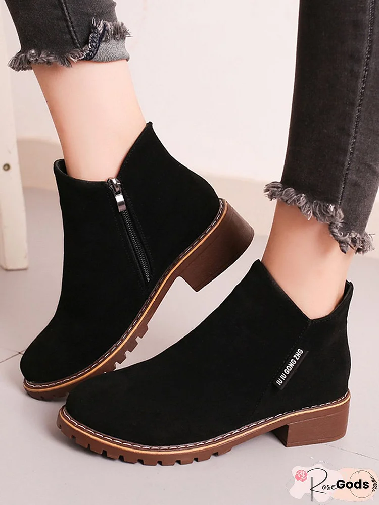 British Style Round Toe Comfortable Zip Low Heel Booties