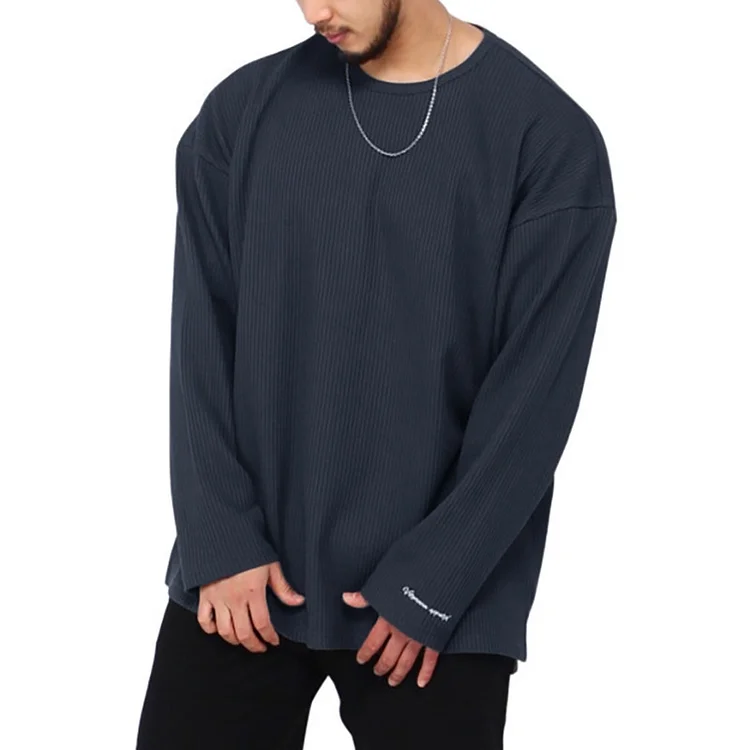 Casual Plain Long Sleeve Knit Pit Striped Pullover Sweatshirt