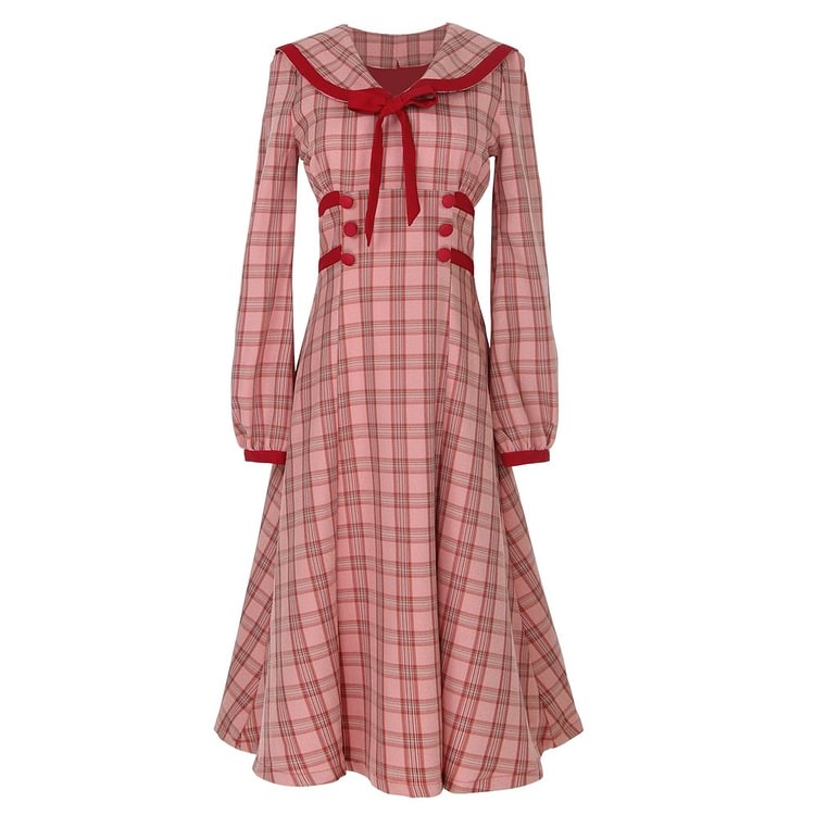 Fairy Tales Aesthetic Sailor Collar Plaid Dress QueenFunky