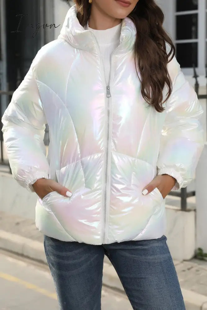 Ingvn - Casual Gradual Change Pocket Contrast Mandarin Collar Outerwear(4 Colors) White / S