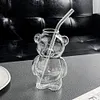 Cute Bear Glass Cup Cartoon Bear Shaped Coffee Mug Beverage Glasses (No Straw)