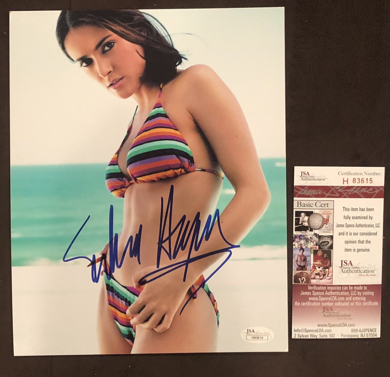 Salma Hayek SIGNED Sexy Bikini 8x10 Photo Poster painting AUTHENTIC AUTOGRAPH JSA COA