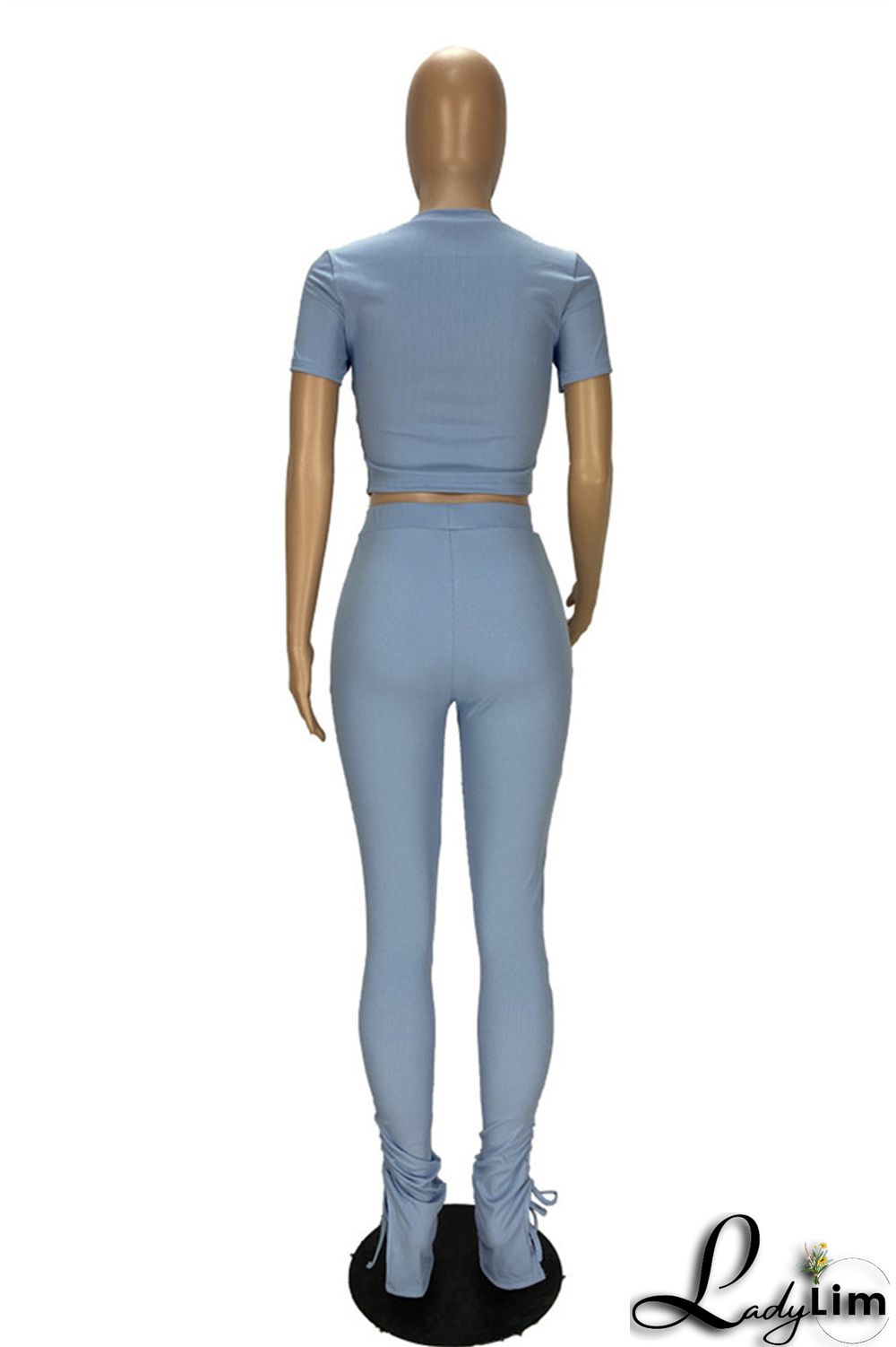 Khaki Fashion Casual Solid Draw String Frenulum O Neck Short Sleeve Two Pieces