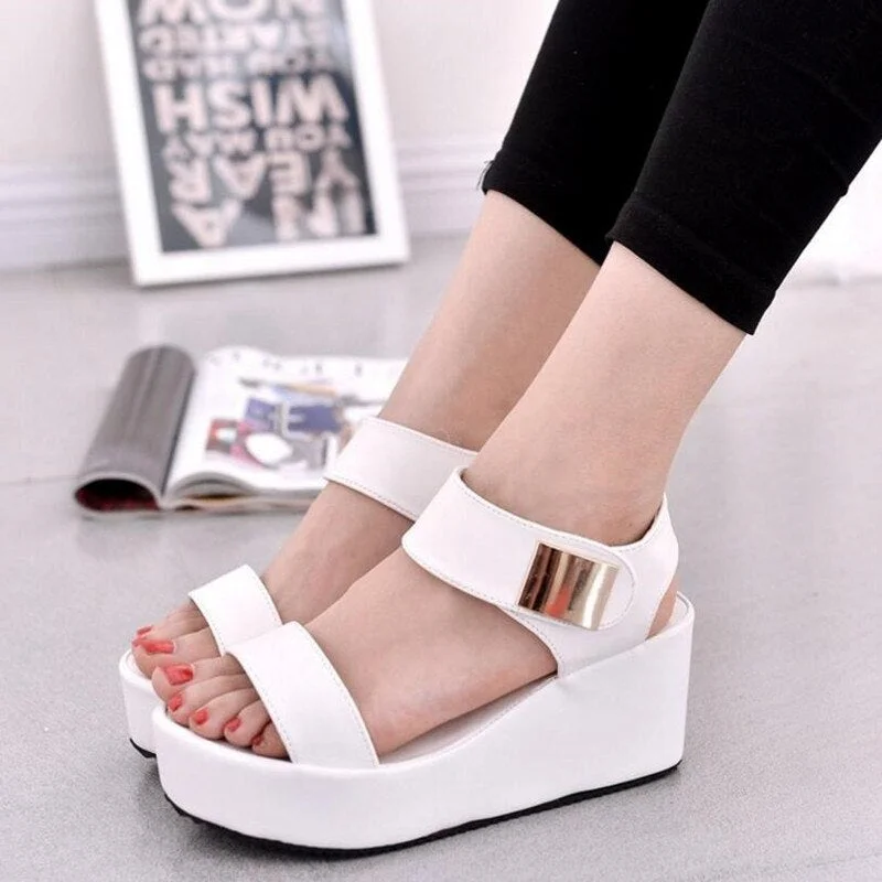 2021 New Sandals Women Summer Shoes Woman Wedges Platform Sandals Fashion Fish Mouth Rome Sandals White Black Women Shoes