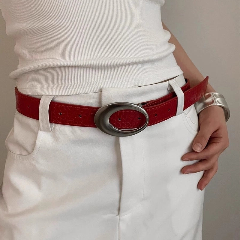 Vintage Style Streetwear Solid Color Pu Leather Alloy Women's Leather Belts