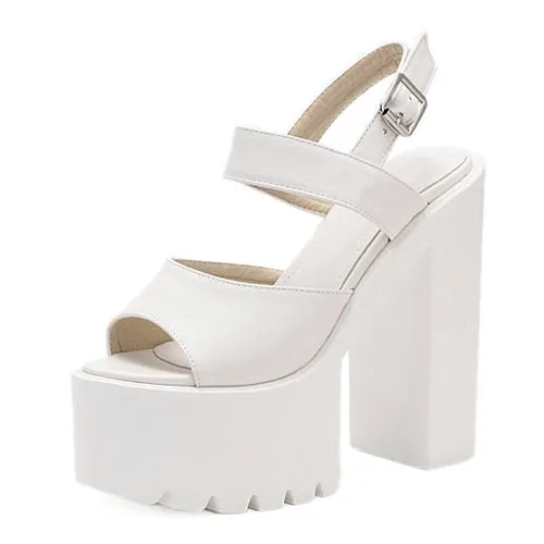 Gdgydh Black White Sandals Woman Extreme High Heels 2021 New Summer Ankle Strap Soft Leather Ladies Summer Shoes Platform Buckle