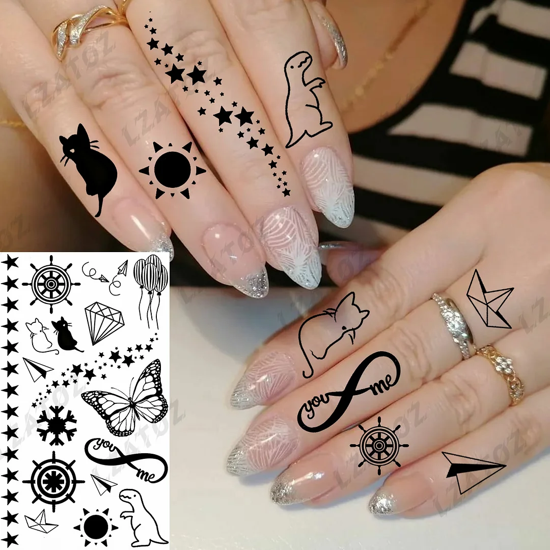 Sdrawing Eye Flower Temporary Tattoos For Woman Adults Rose Butterfly Tiny Fake Tattoo Sticker 3D Finger Waterproof Tatoos
