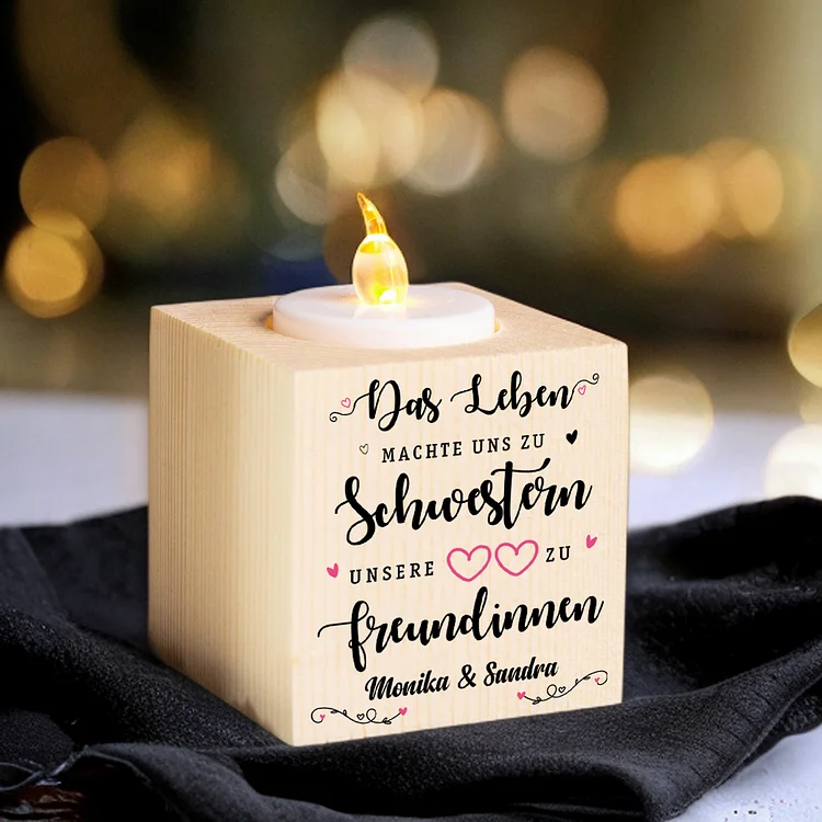 Kettenmachen Holz Kompliment Kerzenhalter 1 bedruckte Seite Personalisierter Text-Unsere Herzen machen uns zu Freundinnen-Geschenk für Schwester